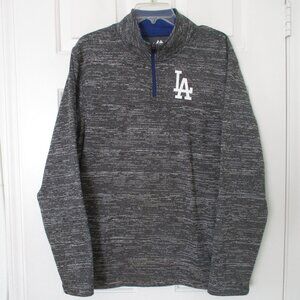 Majestic Mens L/S 1/4 Zip Los Angeles Dodgers Gray Sweater - Size Medium